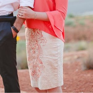 Champagne and Strawberry Embroidered Pencil Skirt